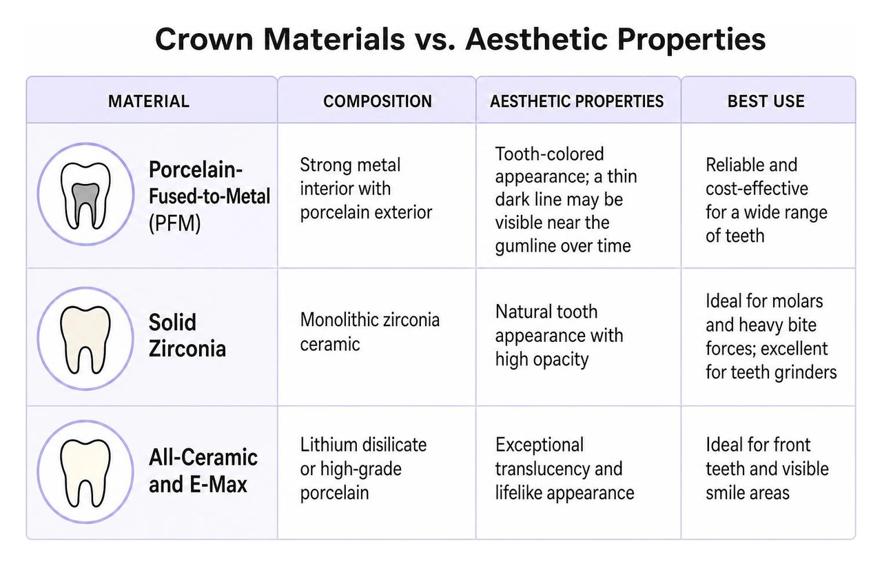 comparison chart of crown materials and aesthetic properties comparison chart of crown materials and aesthetic properties