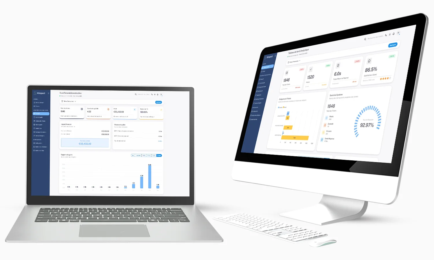 Captures d’écran d’AImpact, solution de gestion de tickets N1 pilotée par IA créée par Sinorfi