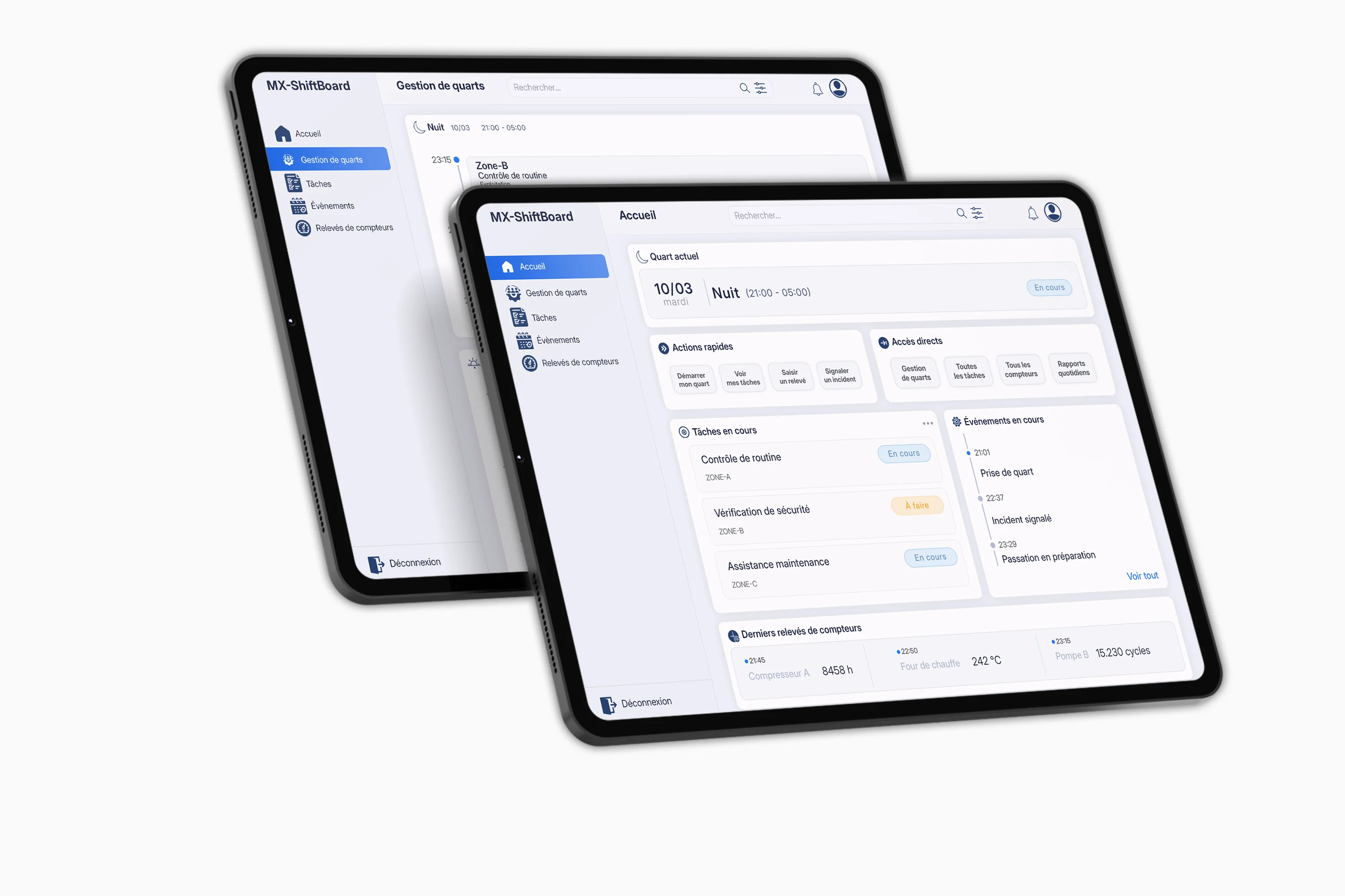 Captures d’écran de MX-ShiftBoard, solution de gestion des équipes de maintenance pour IBM Maximo créée par Sinorfi