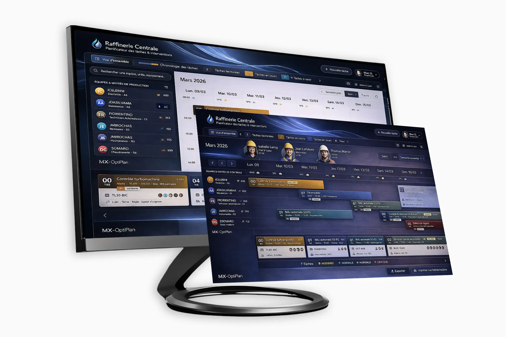 Captures d’écran de MX-OptiPlan, solution de planification de maintenance pour IBM Maximo créée par Sinorfi