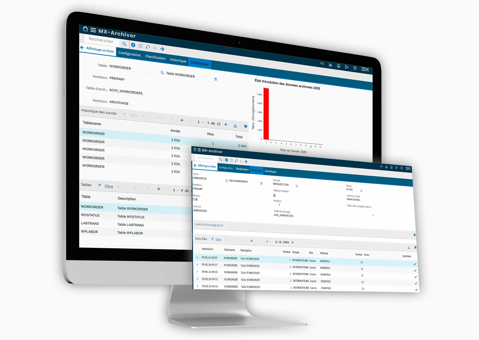 Captures d’écran de MX-Archiver, add-on d’archivage de données pour IBM Maximo créé par Sinorfi