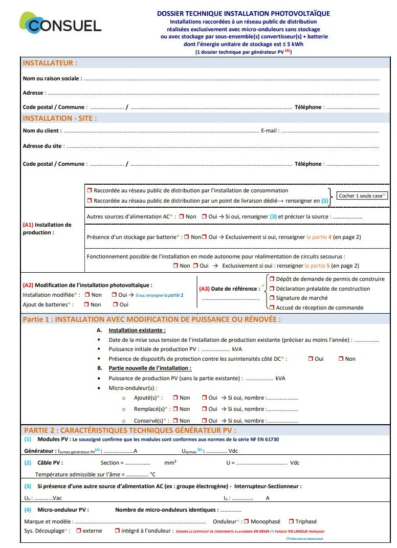 Attestation Consuel pour l'installation de panneaux solaires recto