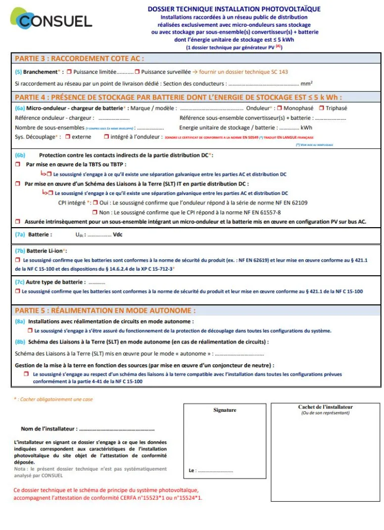 Attestation du Consuel pour l'installation de panneaux solaires verso