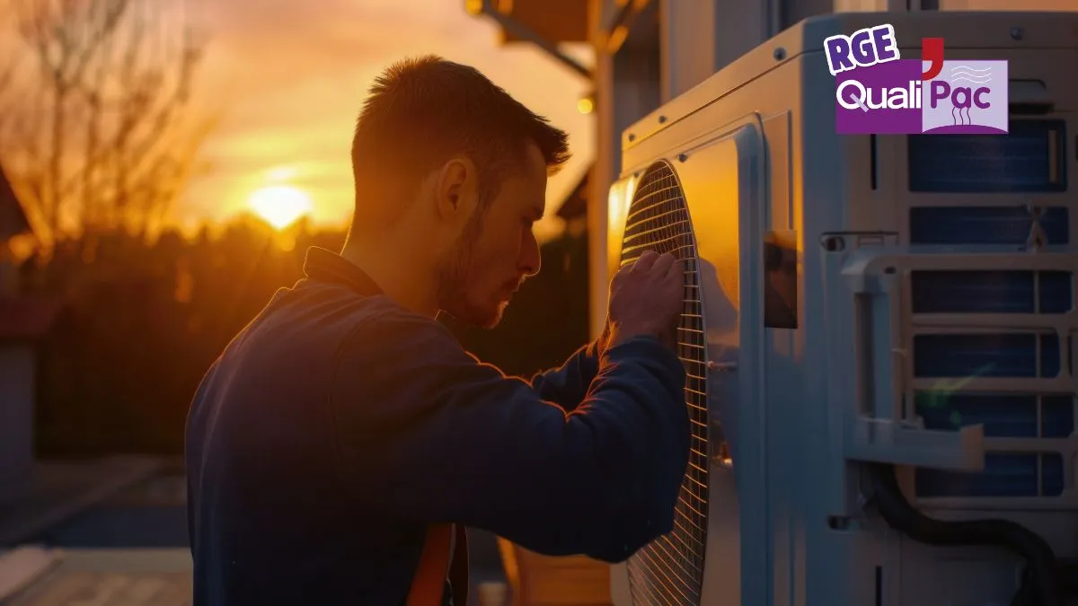 Installateur de pompe à chaleur et logo RGE QualiPAC