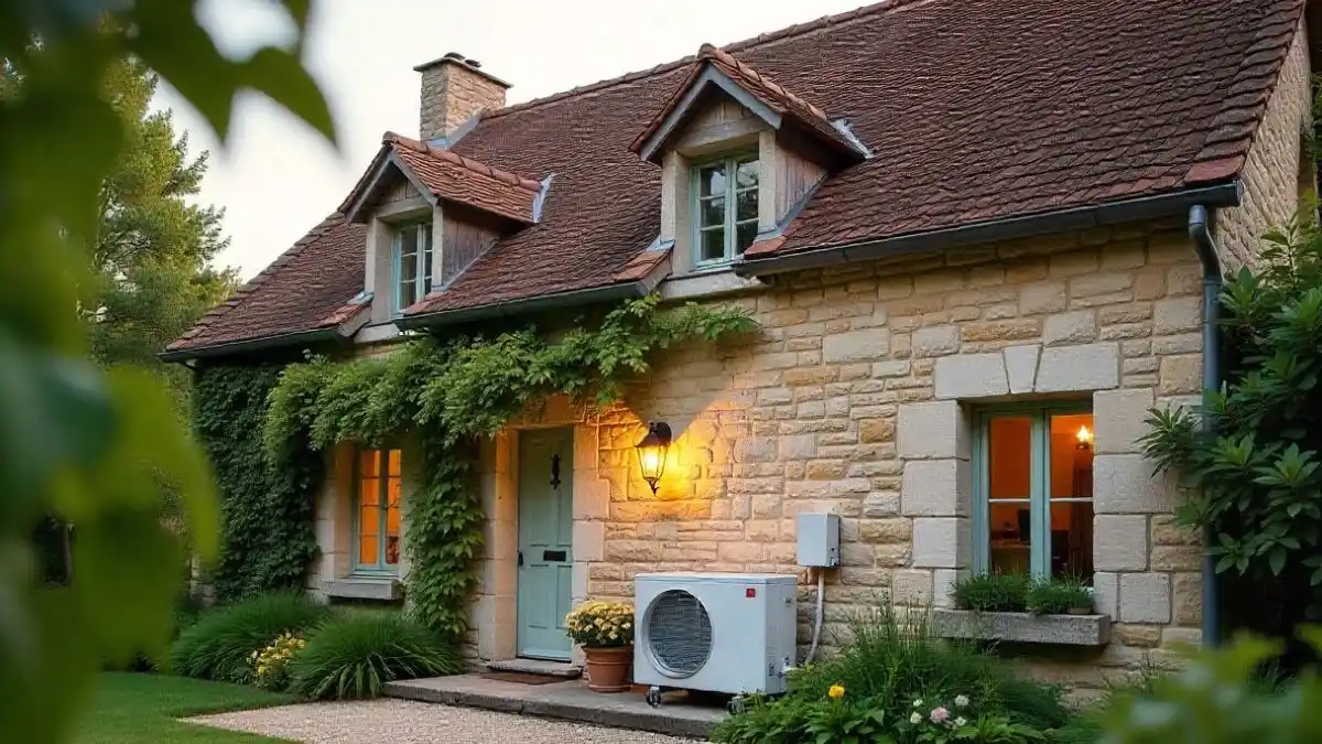 Maison ancienne en pierre équipée d'une pompe à chaleur