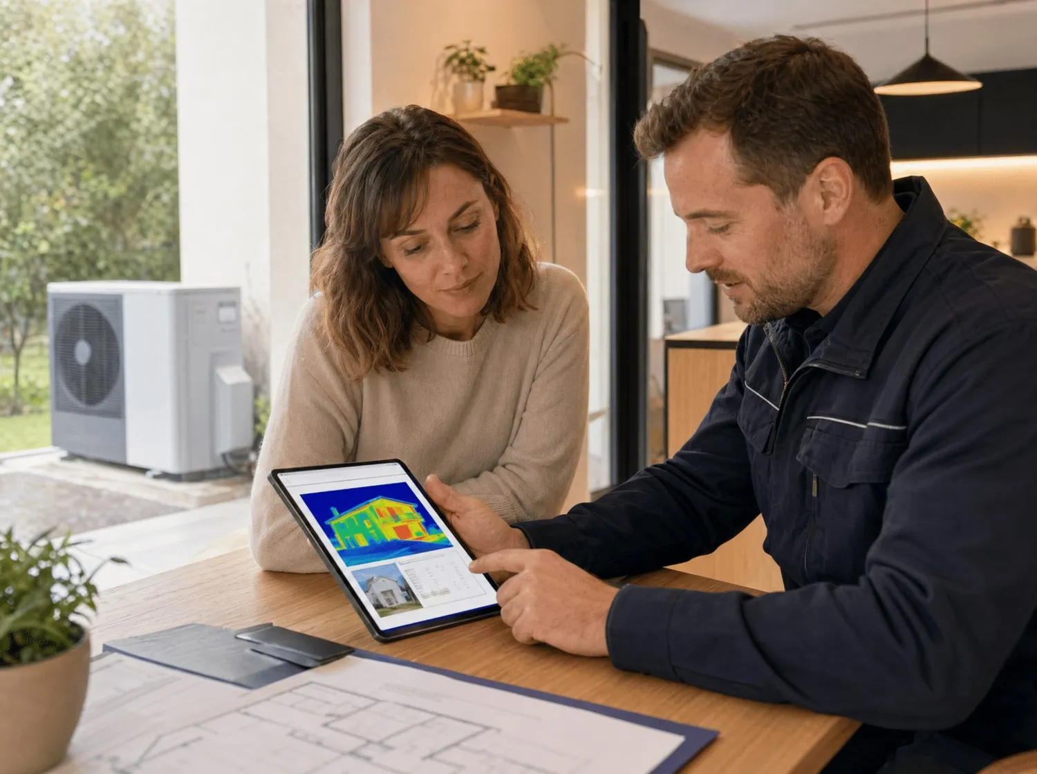 Expert RGE Novoclim réalisant une étude thermique personnalisée pour le choix d'une pompe à chaleur en Loire-Atlantique