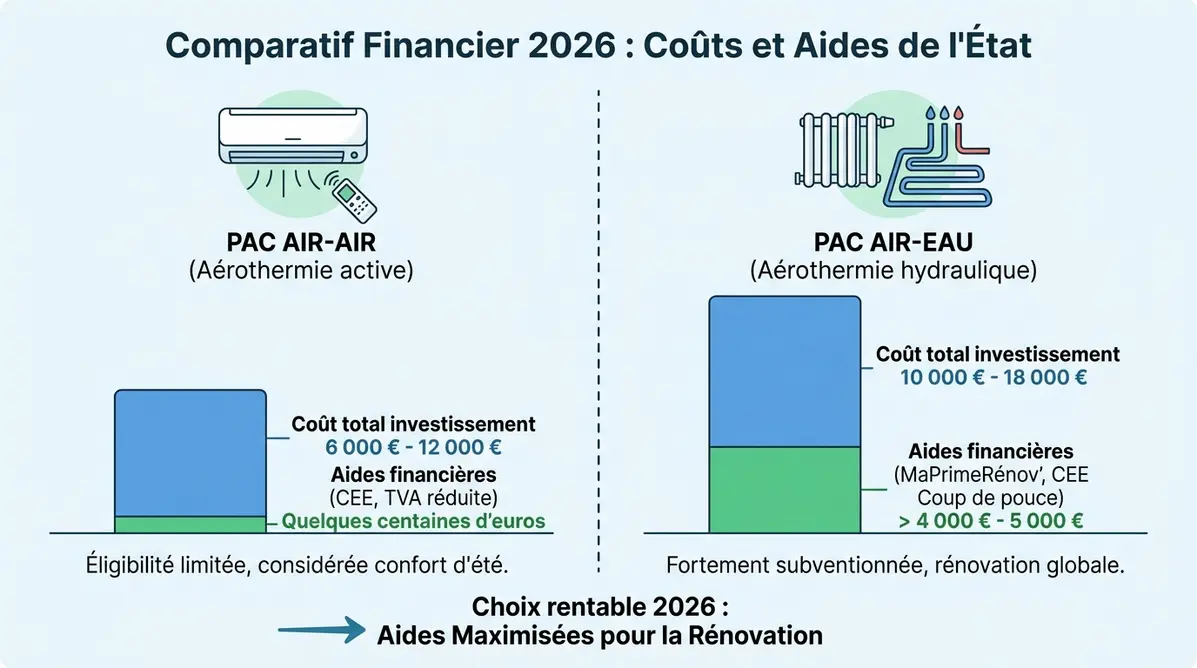 Schéma PAC air air vs air eau différence