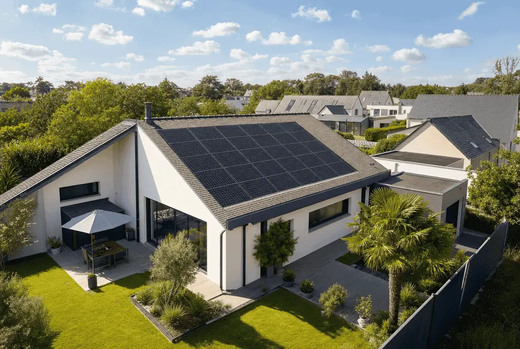 Maison individuelle à Nantes avec panneaux solaires photovoltaïques installés sur le toit