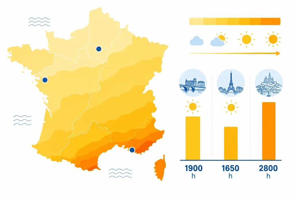 Comparatif ensoleillement annuel Nantes vs autres villes françaises pour rentabilité solaire
