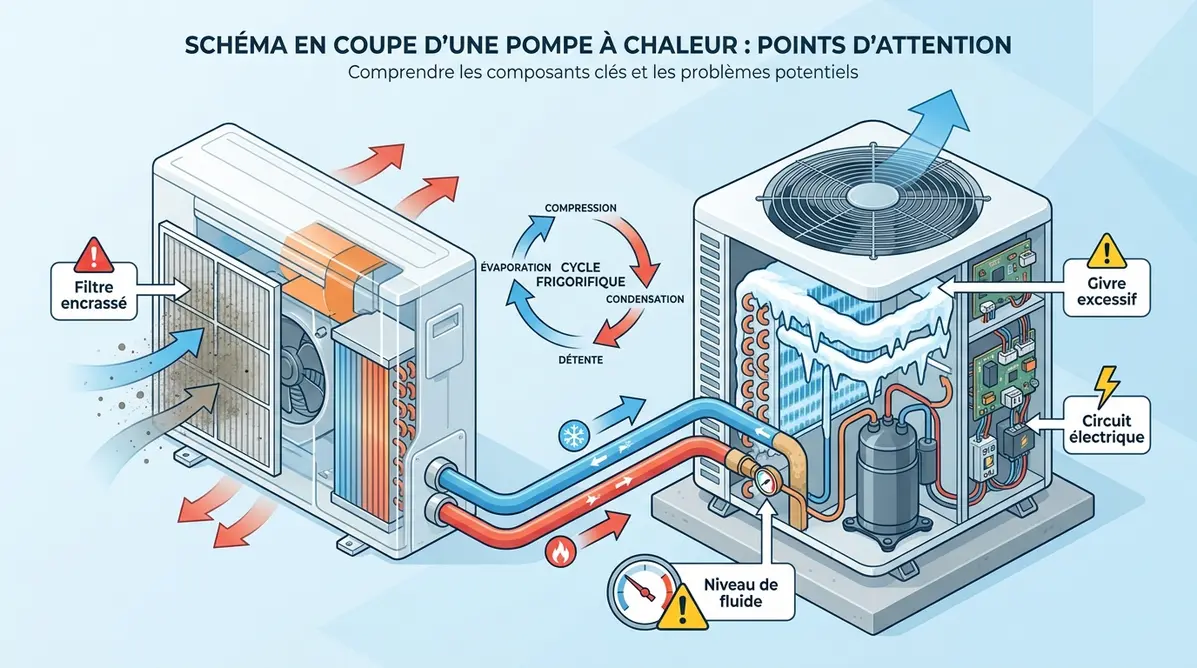 Schéma panne pompe à chaleur