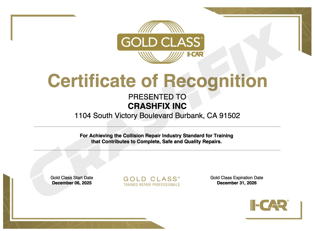 I-CAR Gold Class Recognition presented to CrashFix