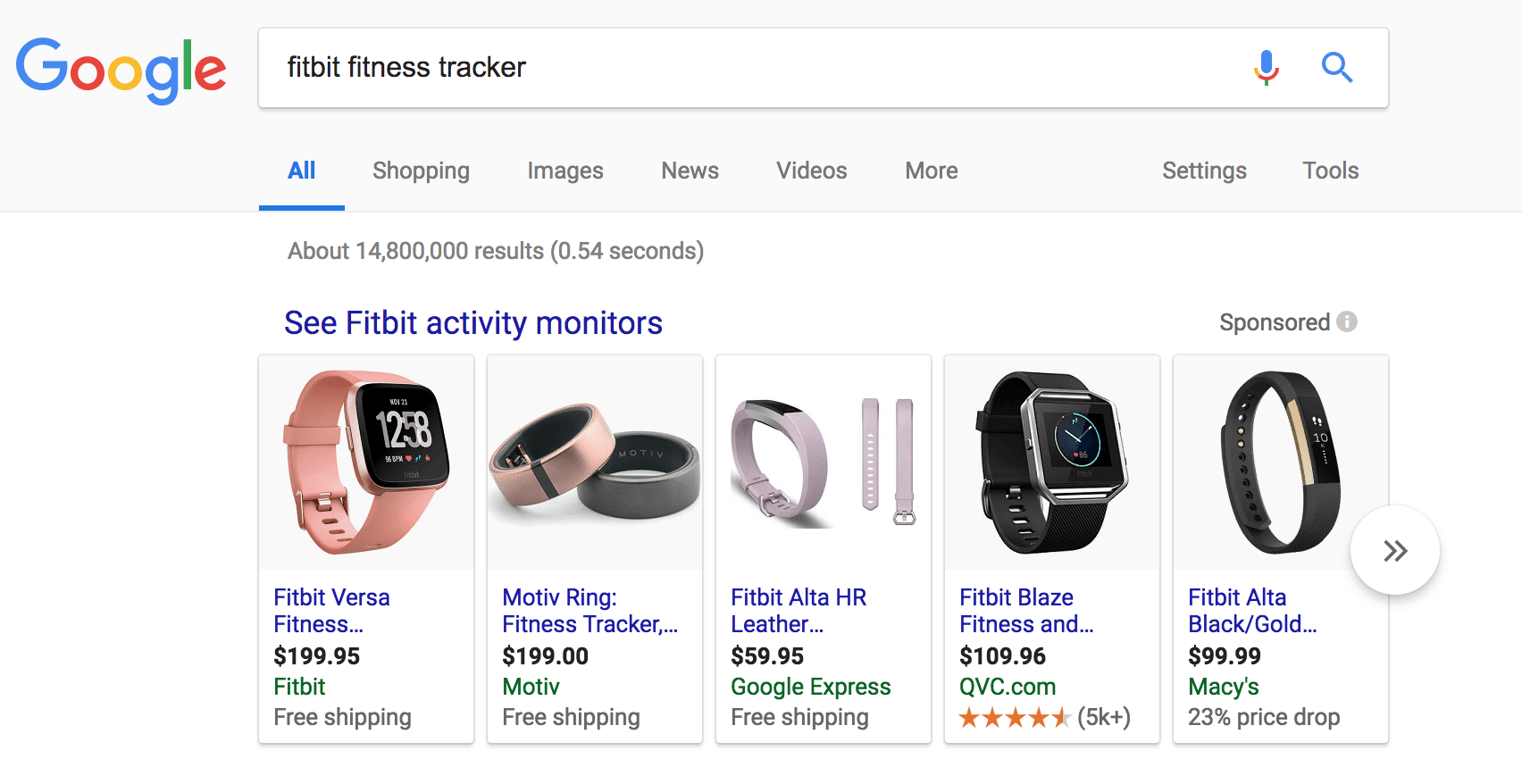 google shopping ad for fitbits