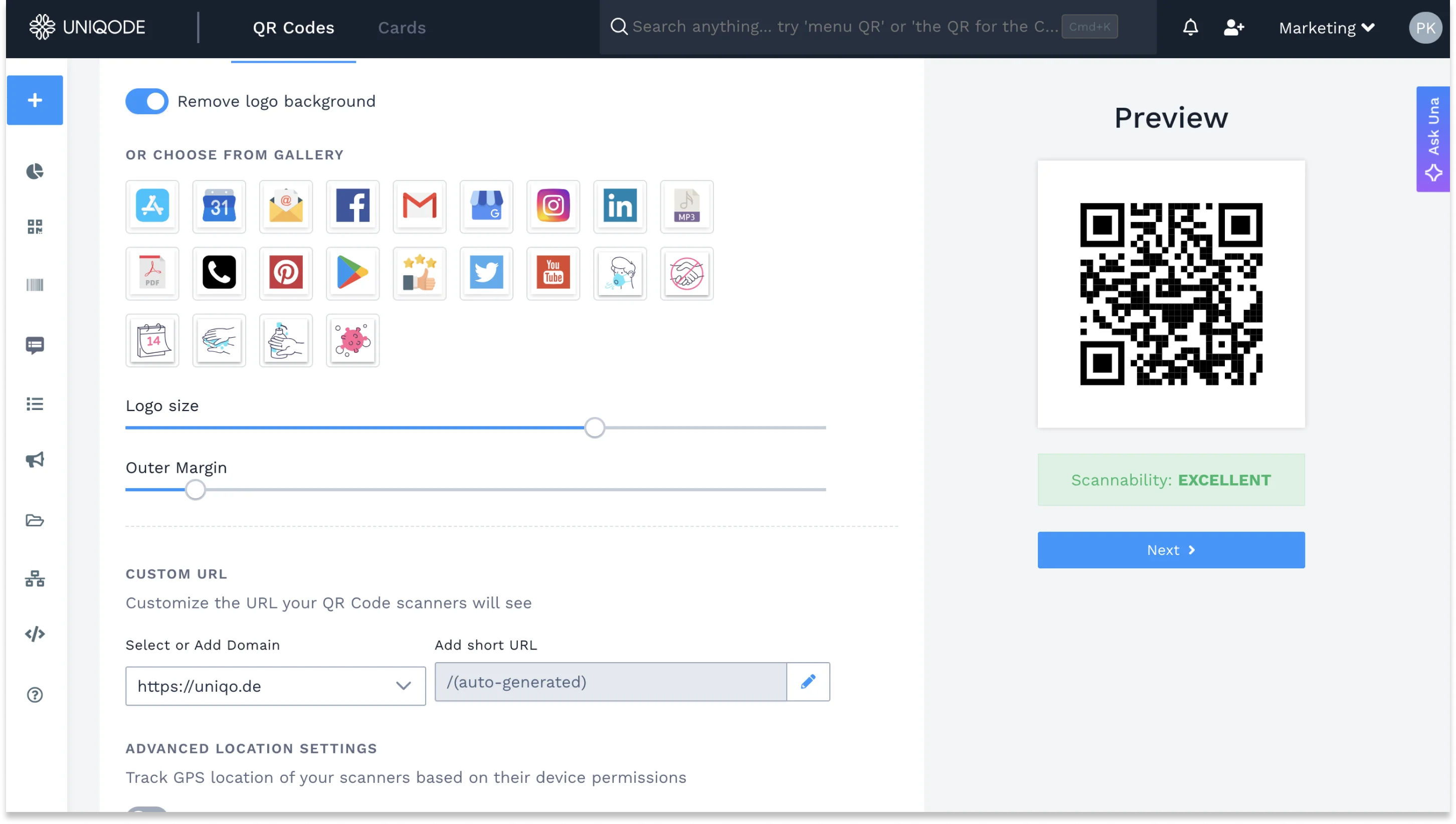 Adjust your Logo QR Code Size and Outer Margin