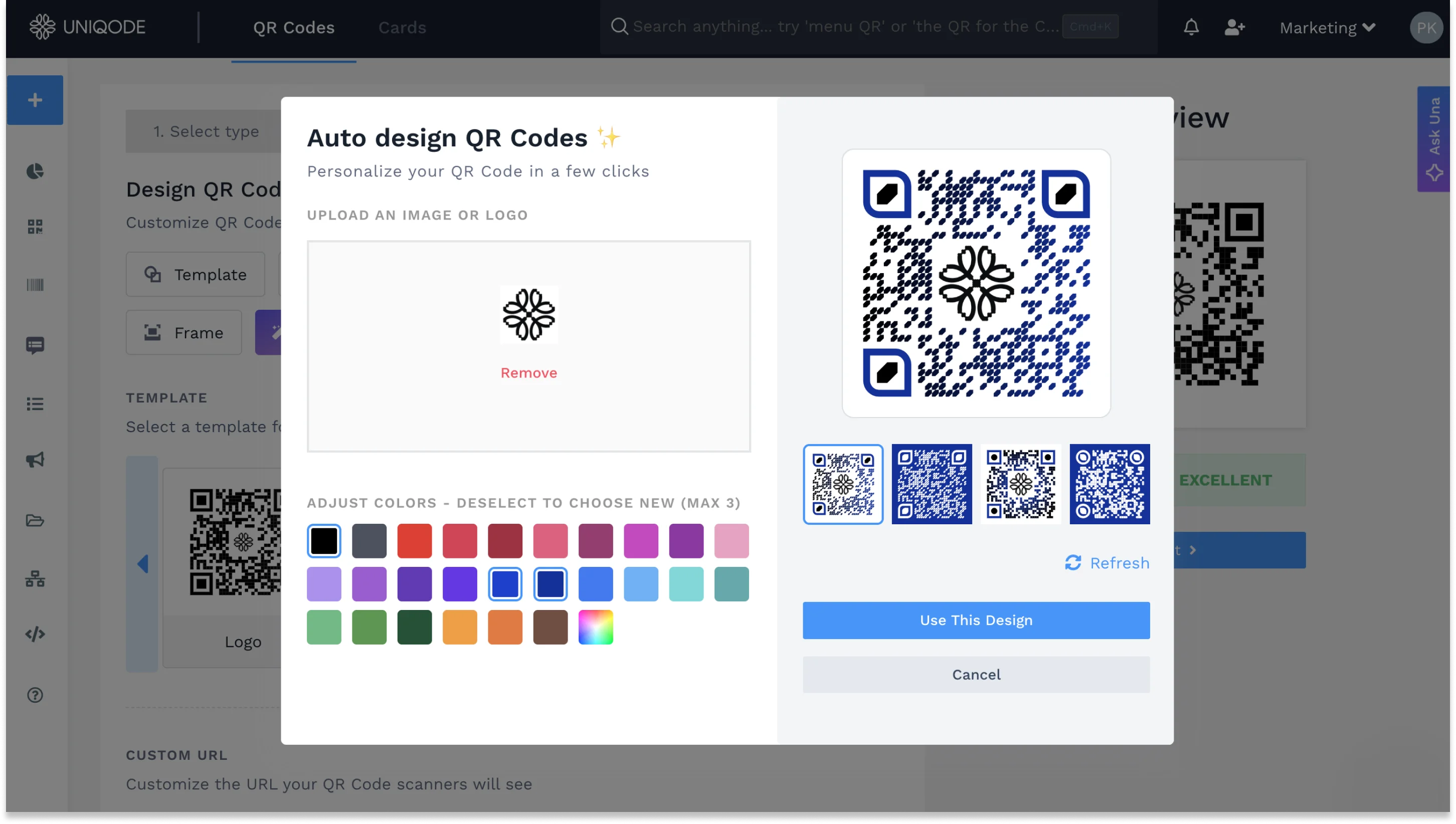Personalize your Logo QR Code with Uniqode’s Auto Design algorithm