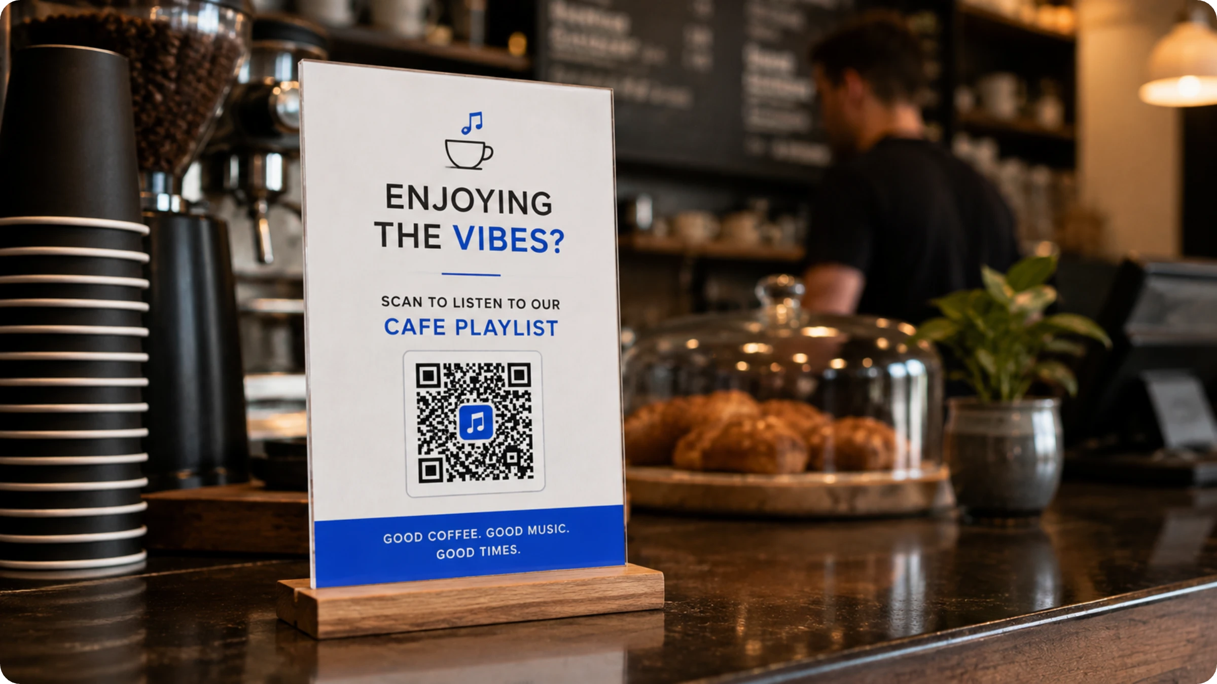 music playlist at a cafe via apple music QR Code