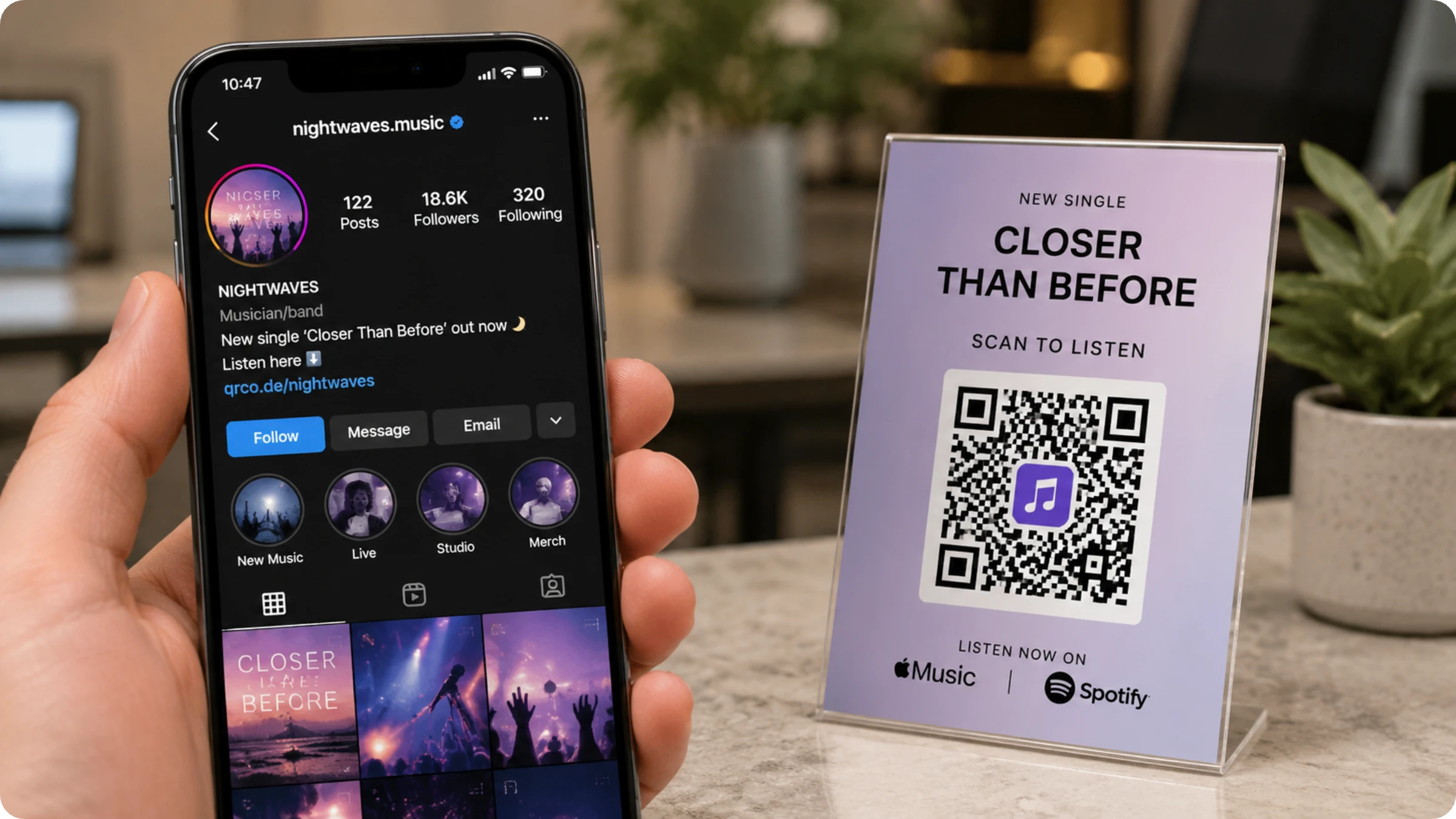 Social media and bio-link sharing via apple music QR Code