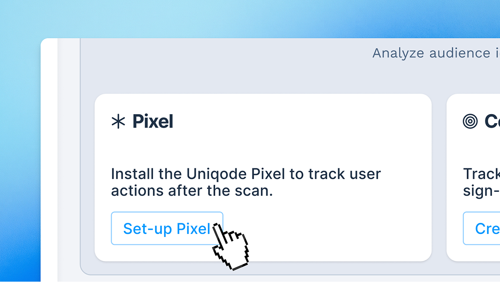 Uniqode Pixel setup screen with Set-up Pixel button