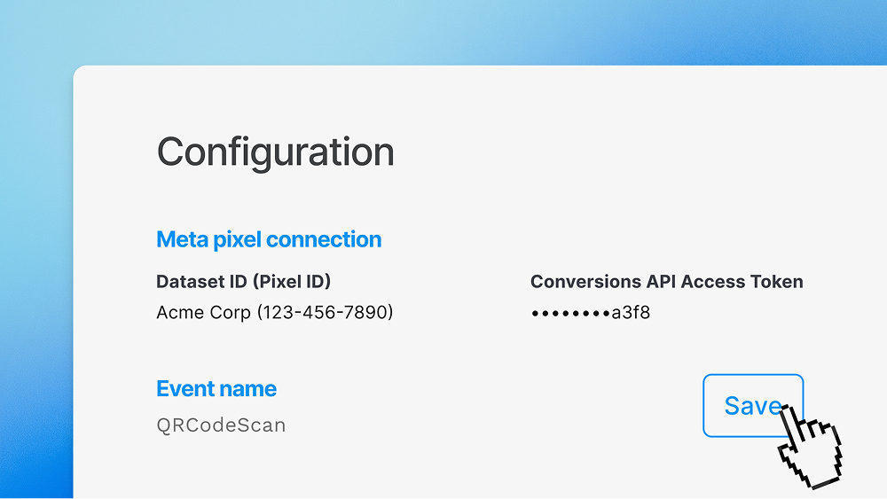 Configuration screen connecting a Meta pixel and QRCodeScan event