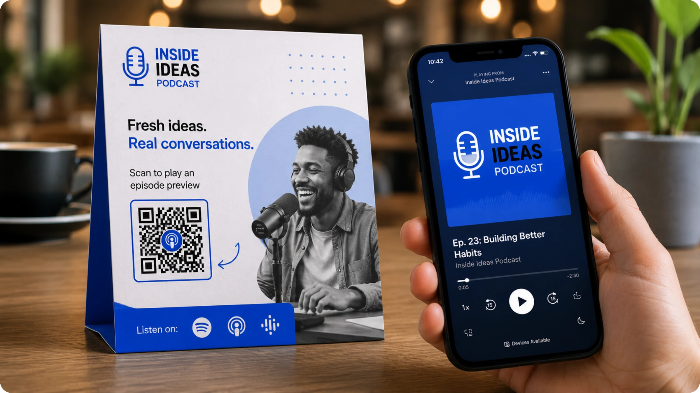 scan audio QR Code to access a podcast