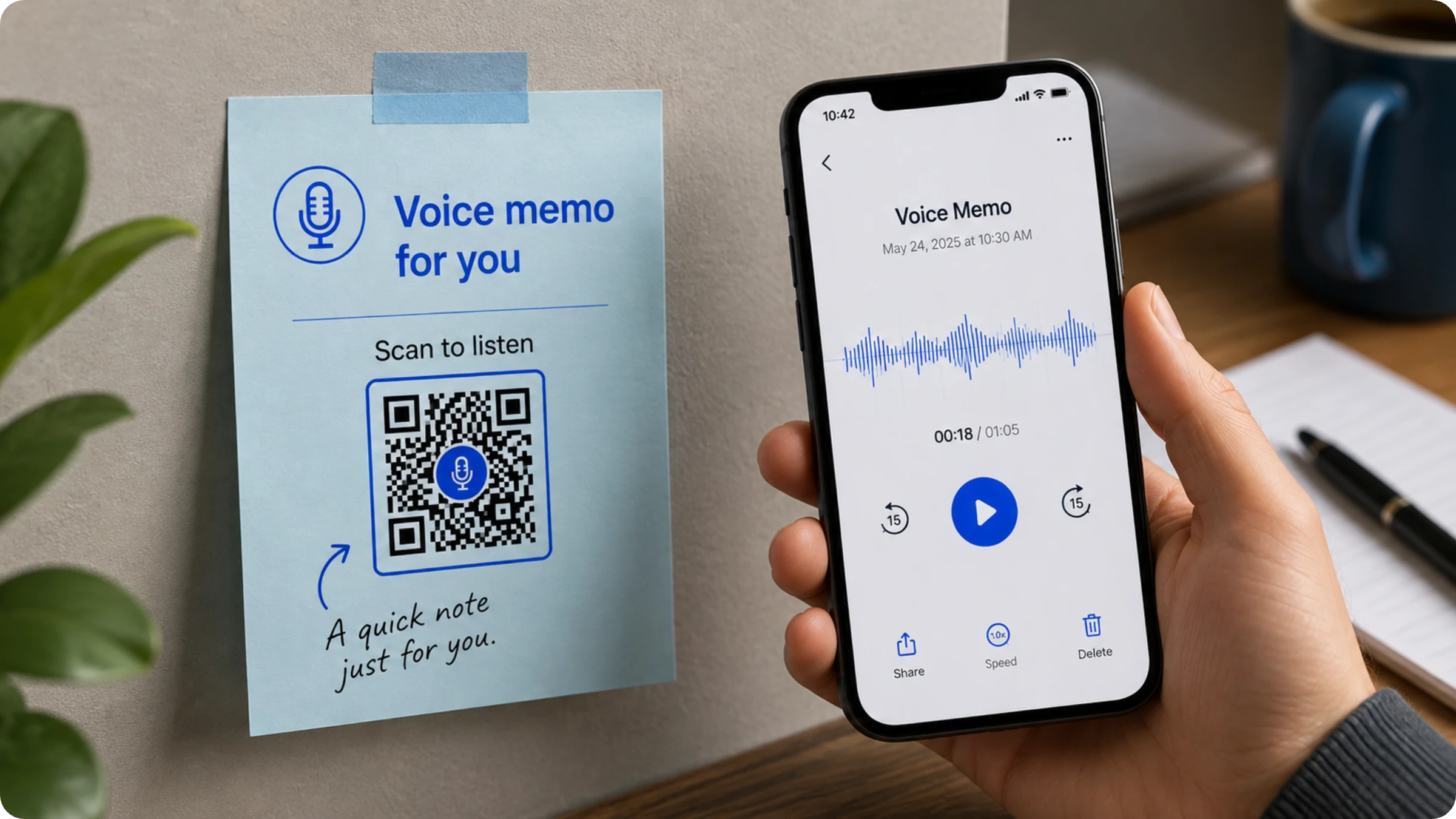 scanning an audio QR Code to listen to a voice recording