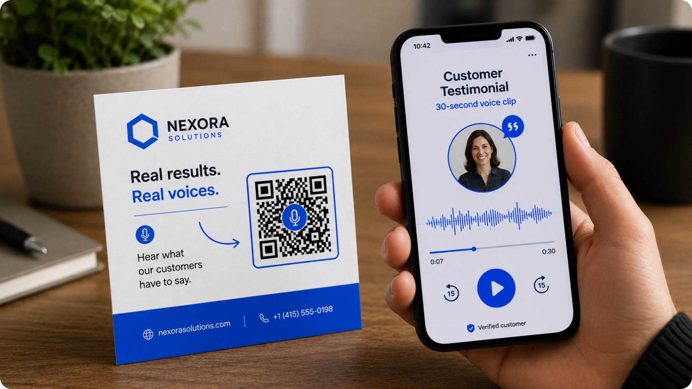 business testimonial with an audio QR Code