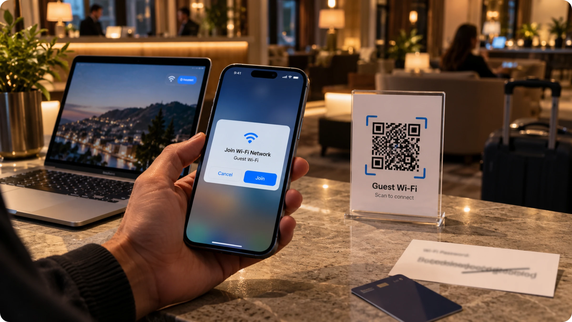 guest scanning a WiFi QR Code