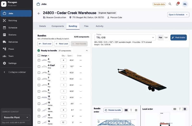 Paragon Smart Production batching and shop scheduling interface