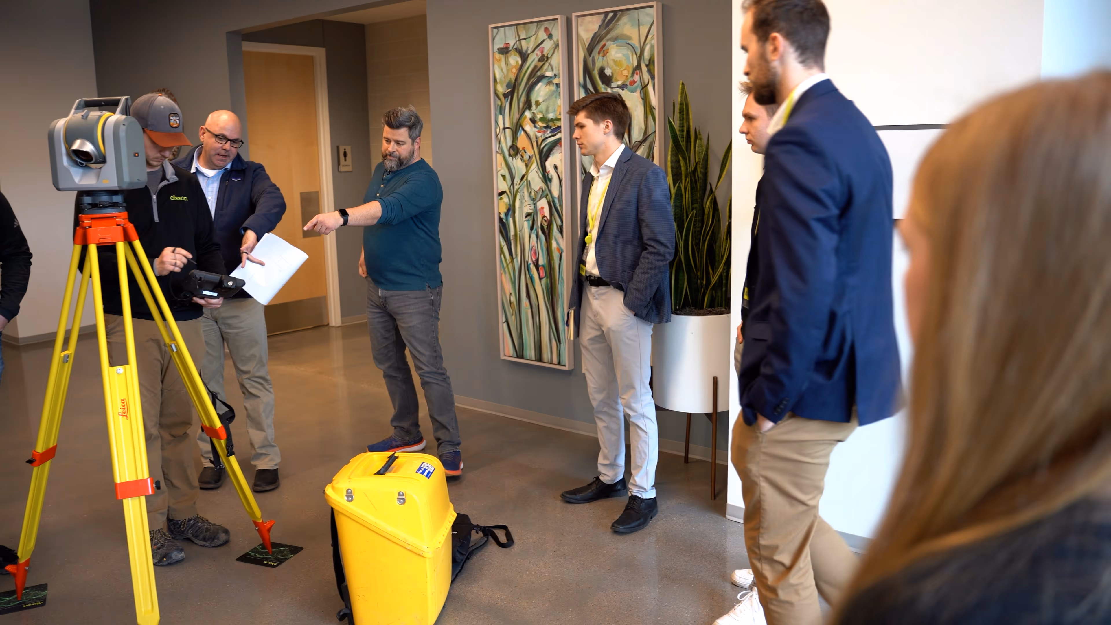 Olsson survey professionals demonstrate lidar equipment to students in the Raikes School Design Studio capstone program.