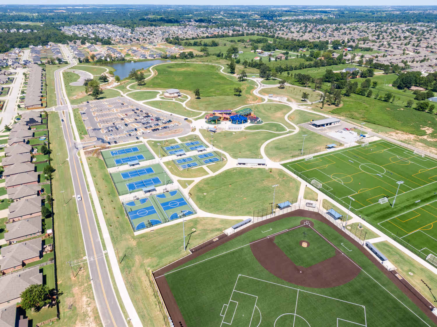 The 72-acre Mount Hebron Park has a wide variety of amenities in Rogers, Arkansas.