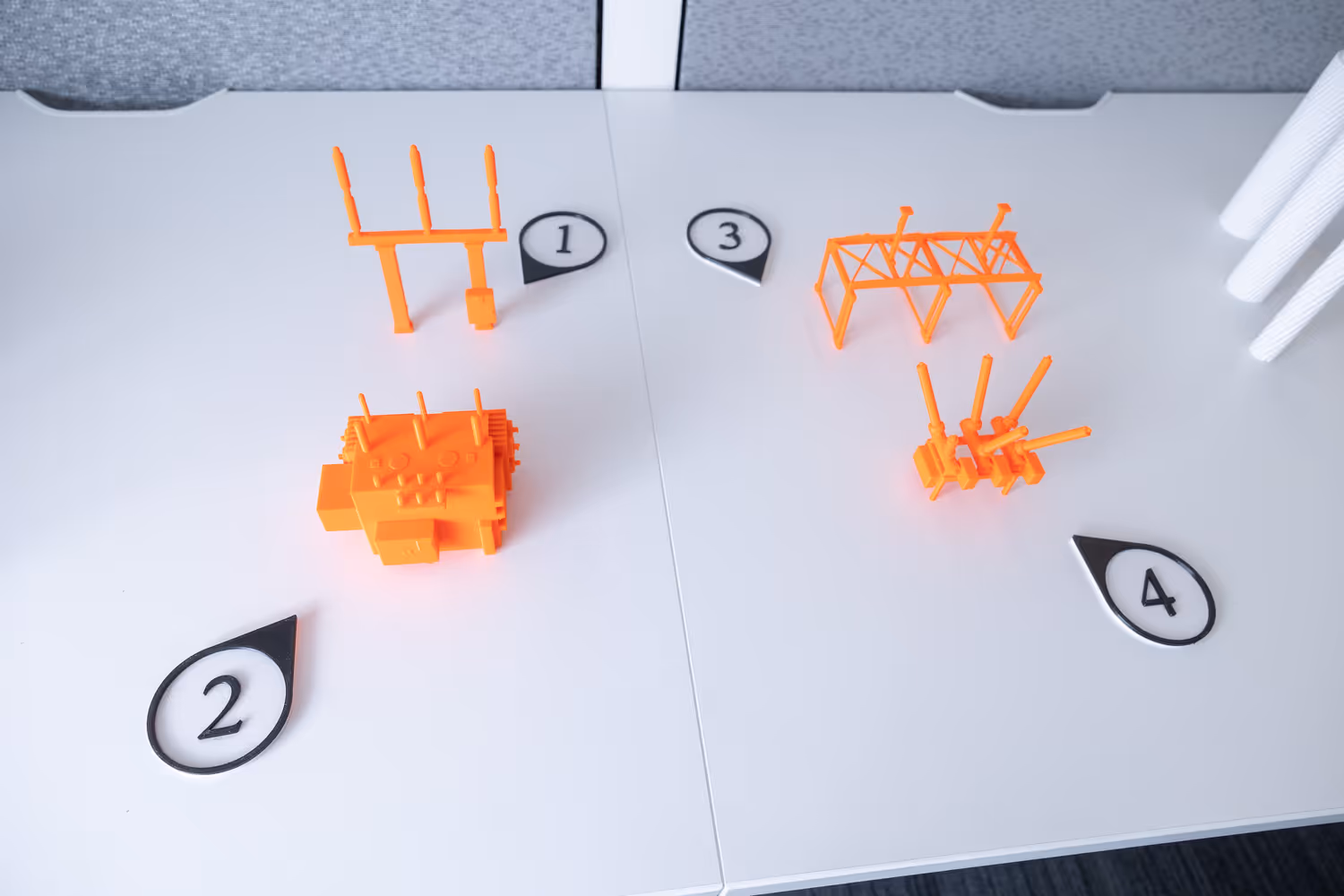 Model substation components produced by a 3D printer. 