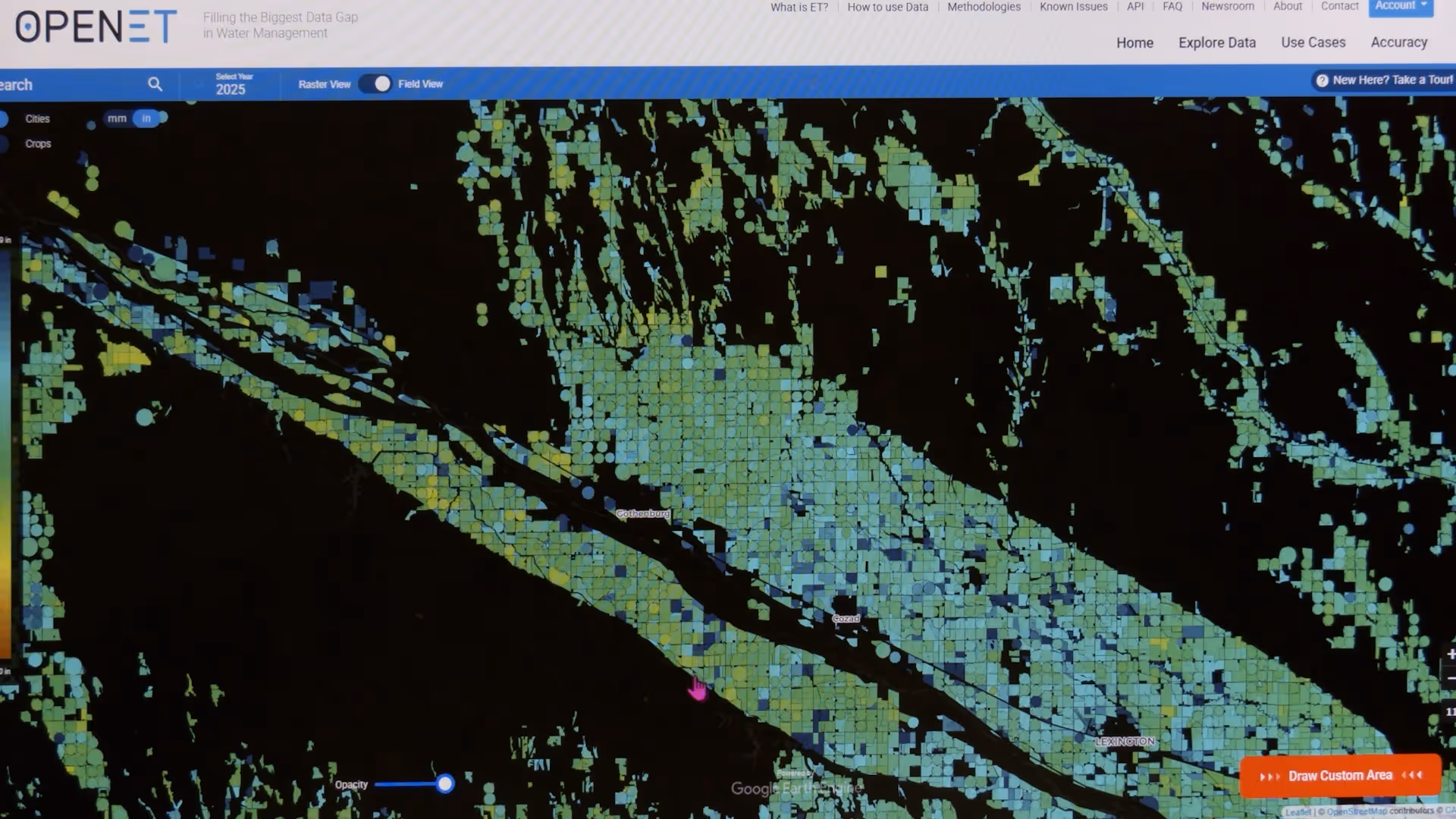 OpenET is an online platform that captures evapotranspiration data at the field level. 