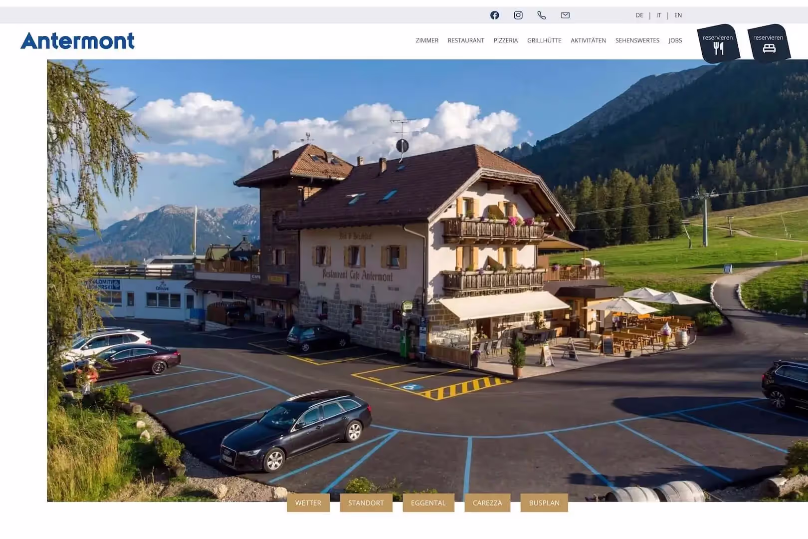 Landing Page von Restaurant Pizzeria Antermont am Karerpass
Branche: Tourimus