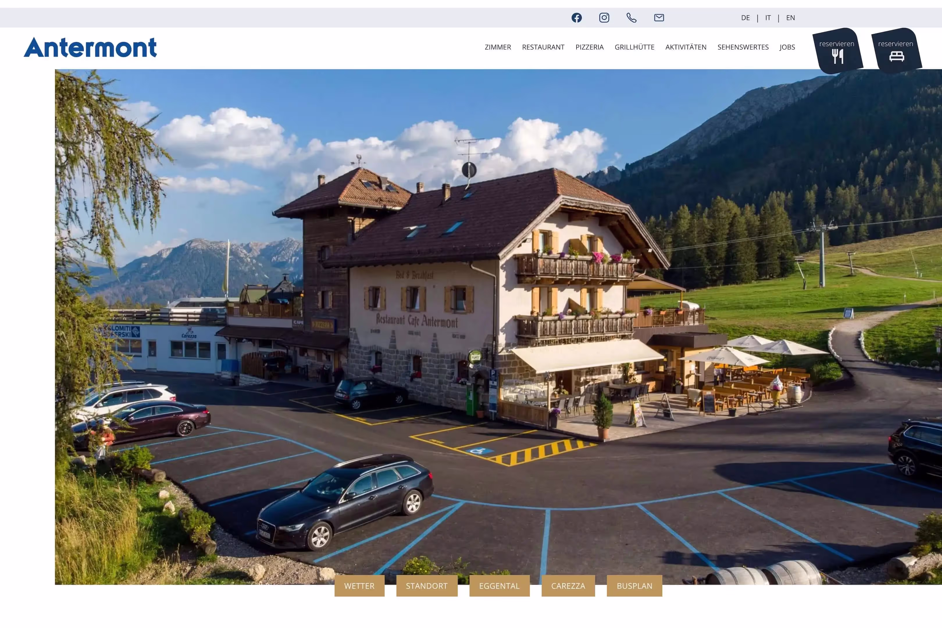 Landing Page von Restaurant Pizzeria Antermont am Karerpass
Branche: Tourimus