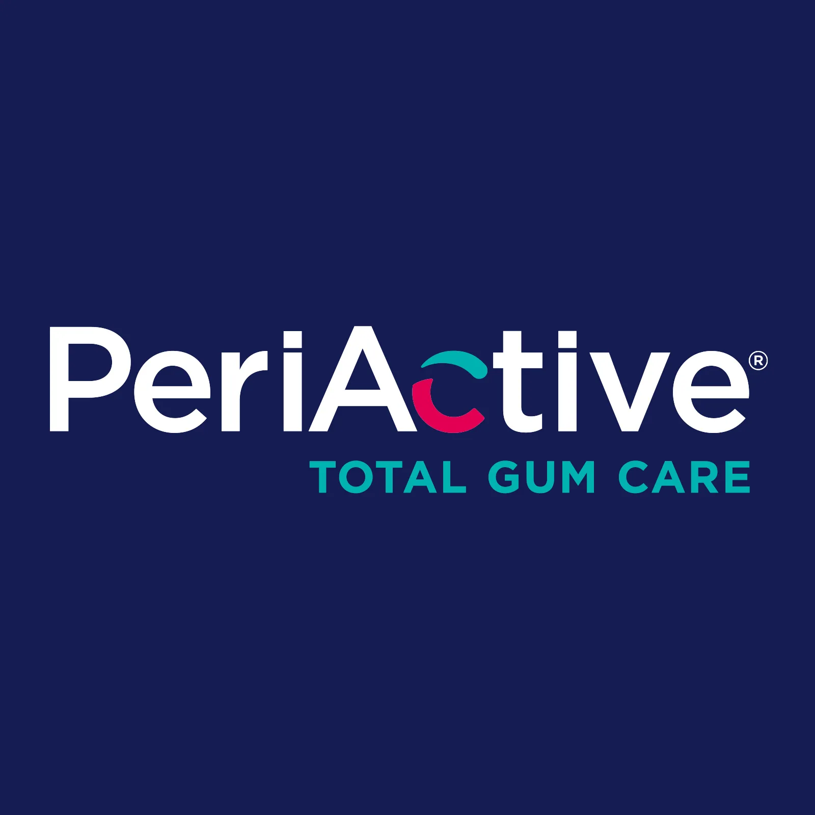 PeriActive logo with text Total Gum Care on a dark blue background.