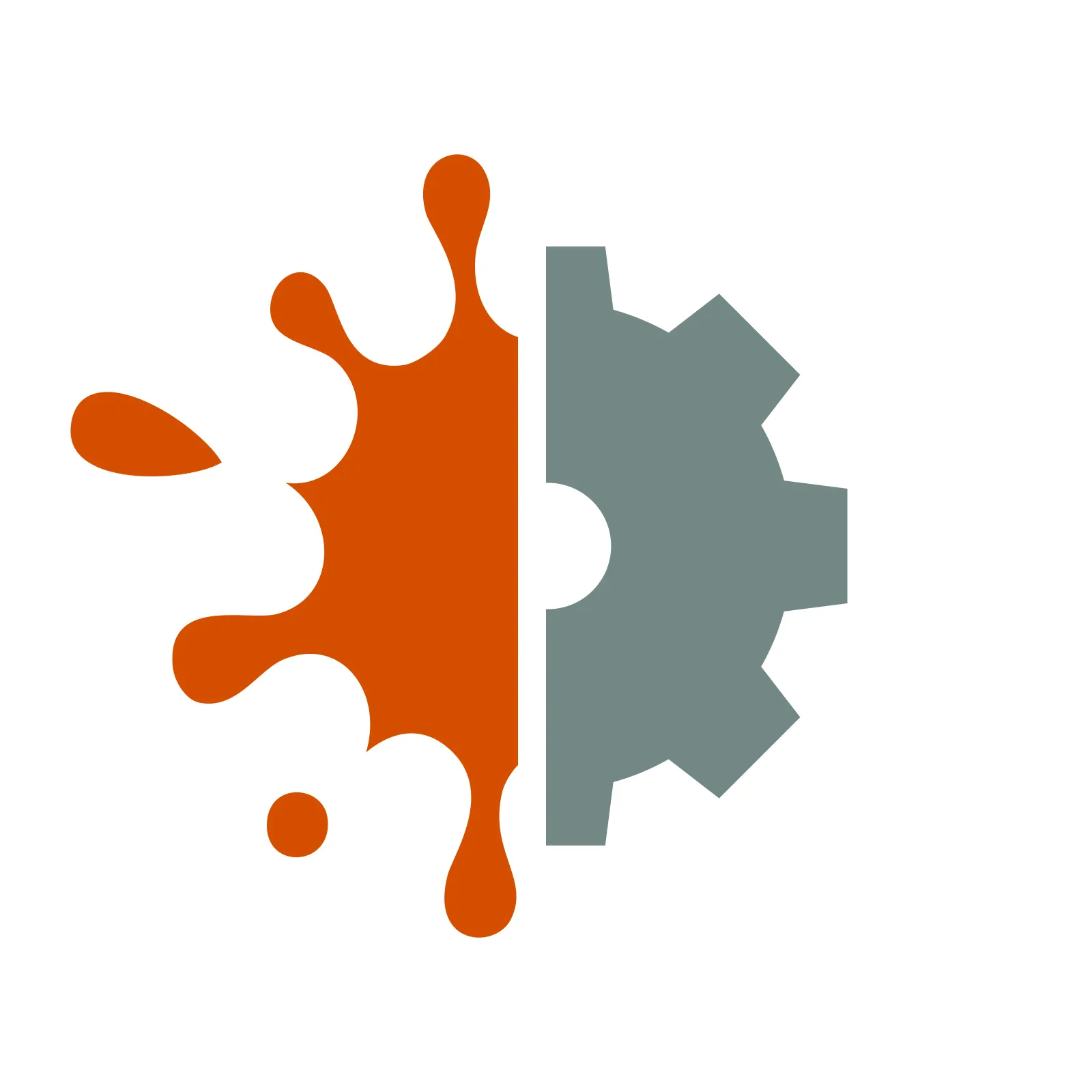 AXM Logo. Graphic showing half an orange paint splatter on the left and half a gray gear on the right.