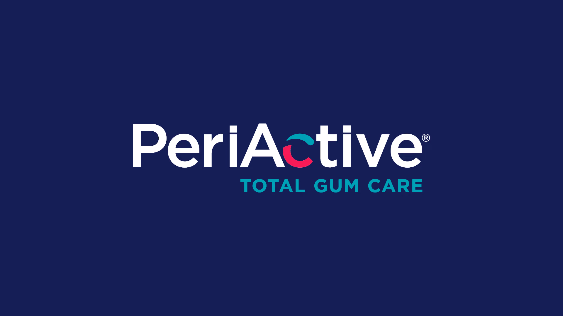 PeriActive logo with text Total Gum Care on dark blue background.