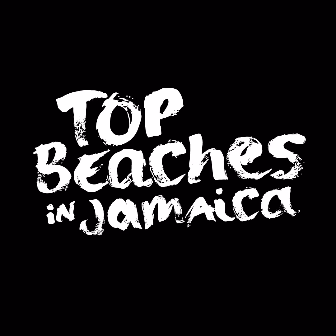 White brushstroke text on black background reading Top Beaches in Jamaica.