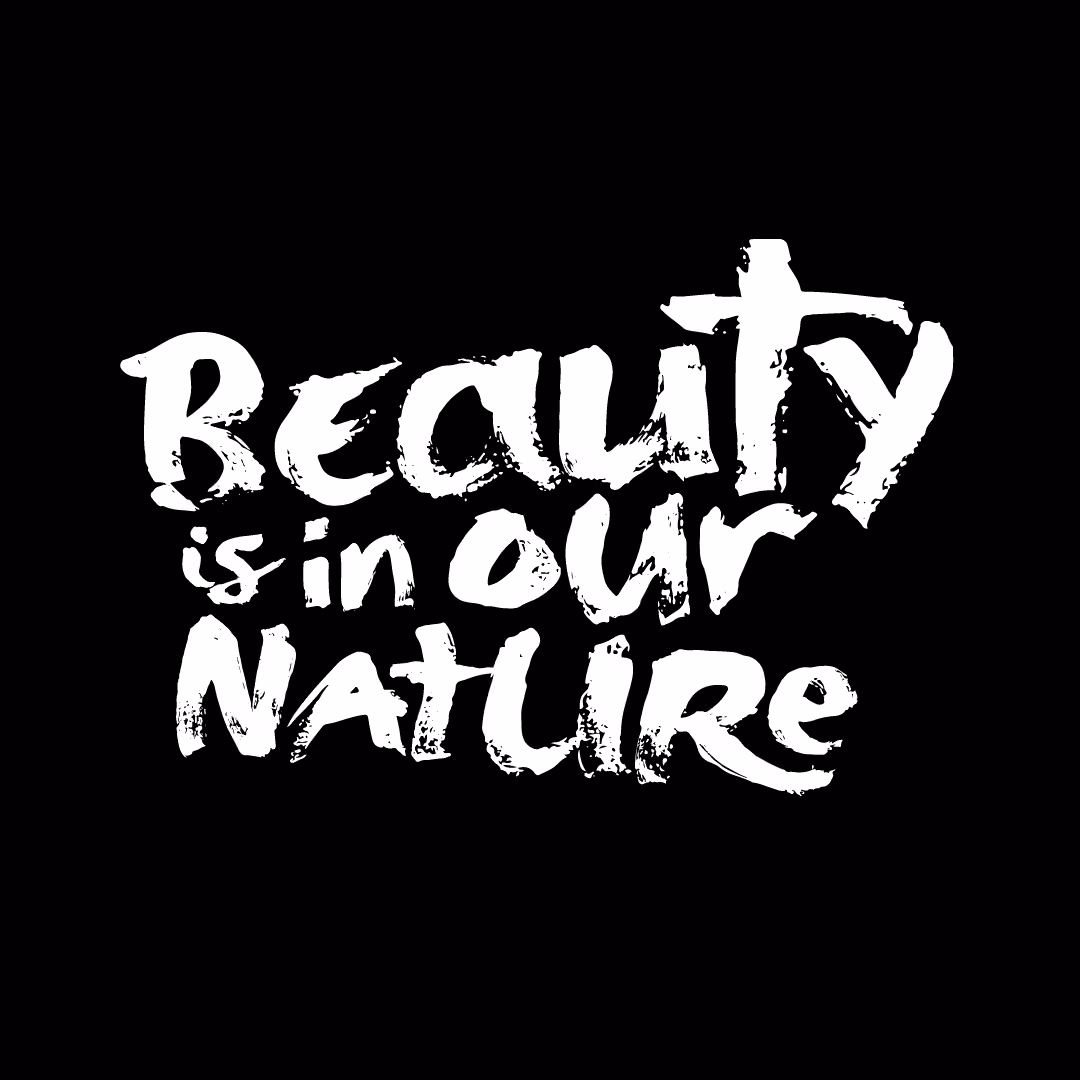 White brush-stroke text on black background reading 'Reality is in our nature'.