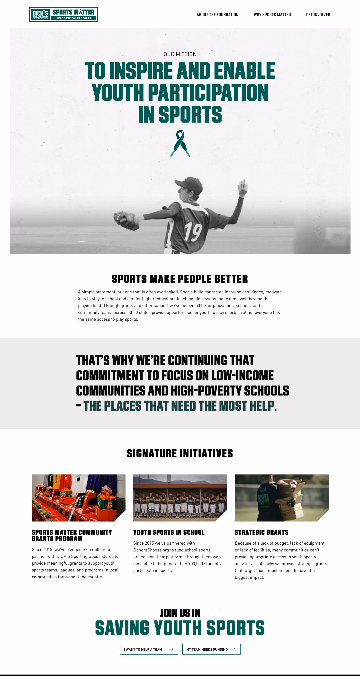 Youth baseball player pitching under the mission: to inspire and enable youth participation in sports.