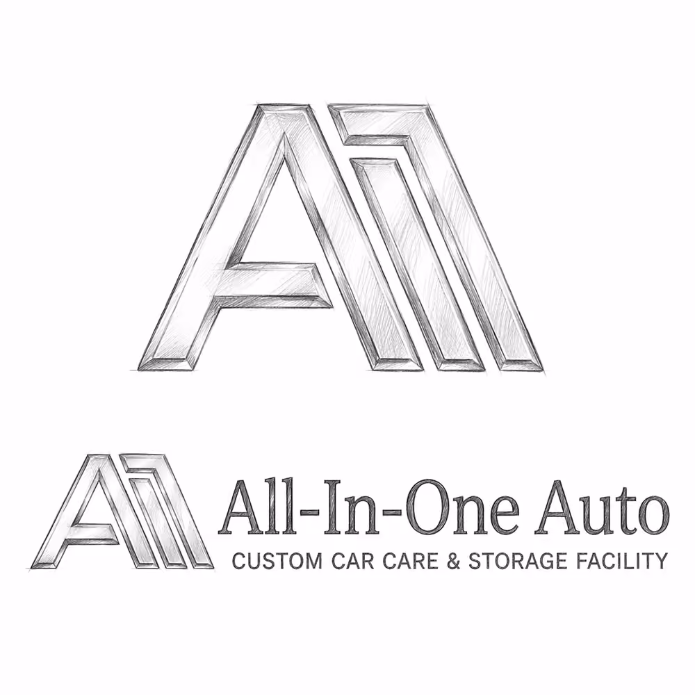 Sketch style logo with stylized A and 1; text reads All-In-One Auto Custom Car Care & Storage Facility.