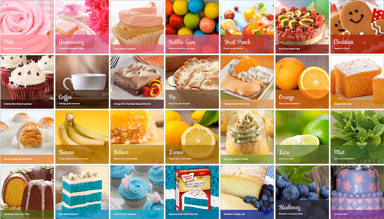 Inspiration panels for the Duncan Hines website redesign