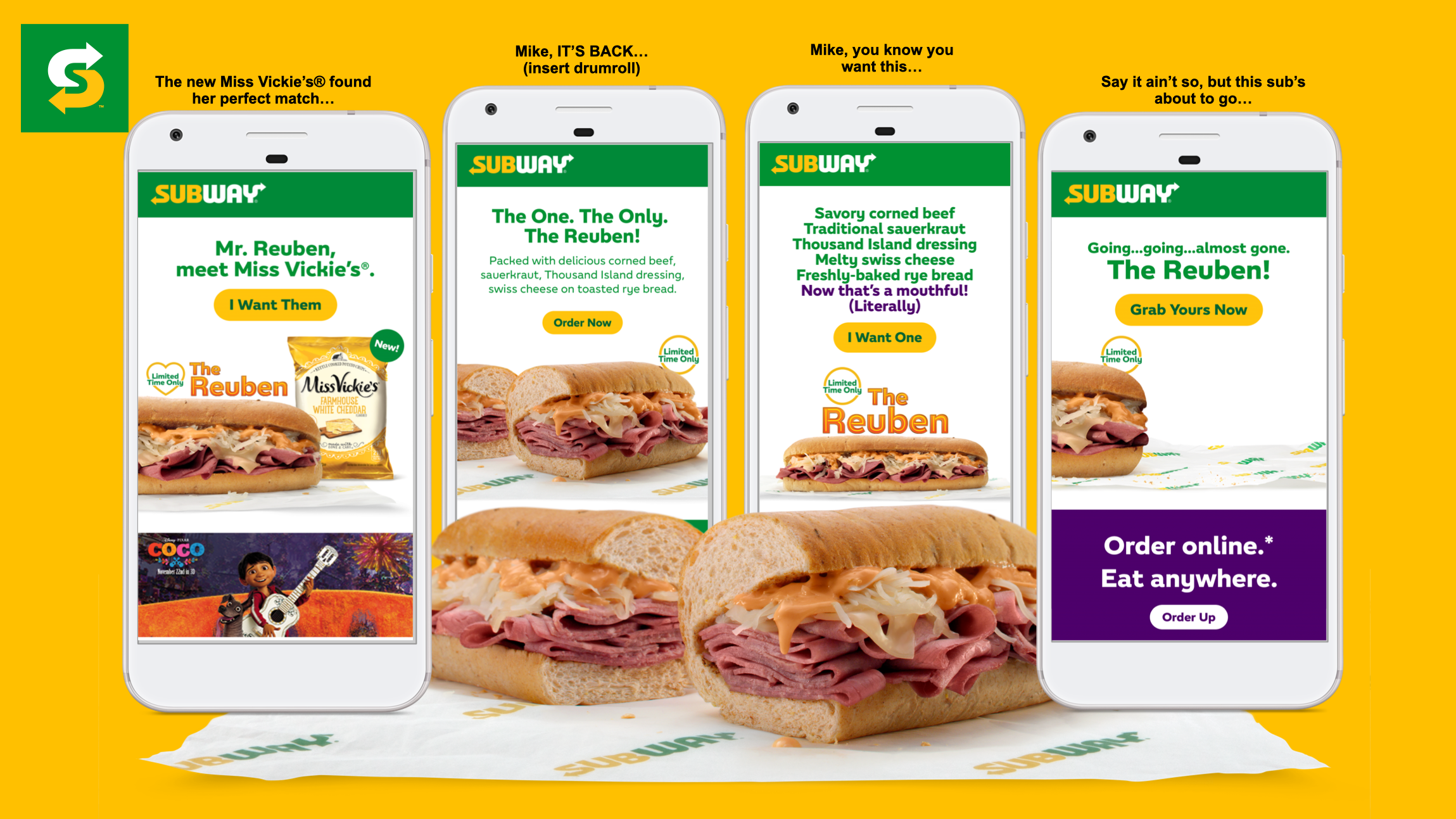 Mobile email mockups for Subway