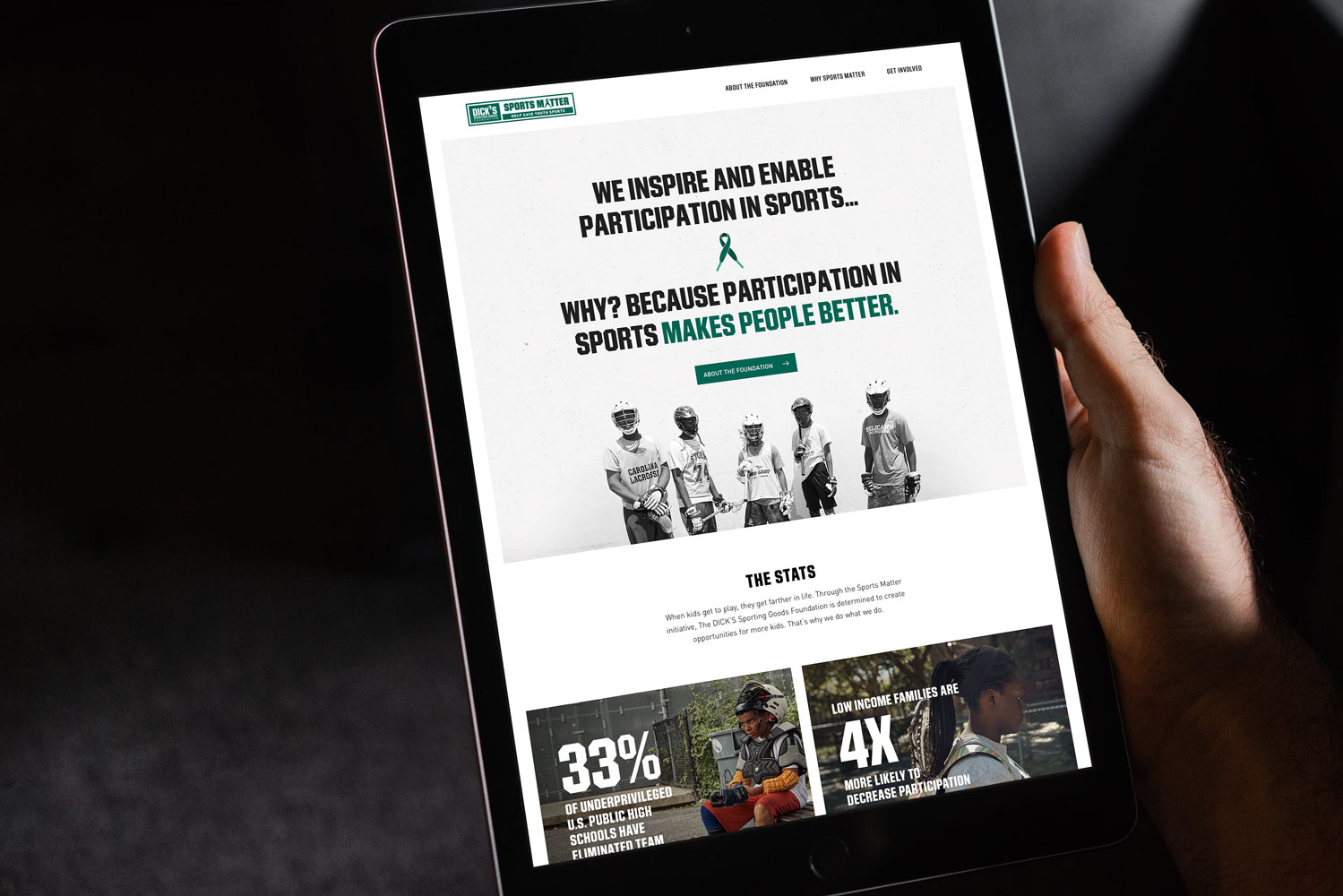 Re-designed Sports Matters website in an iPad mockup