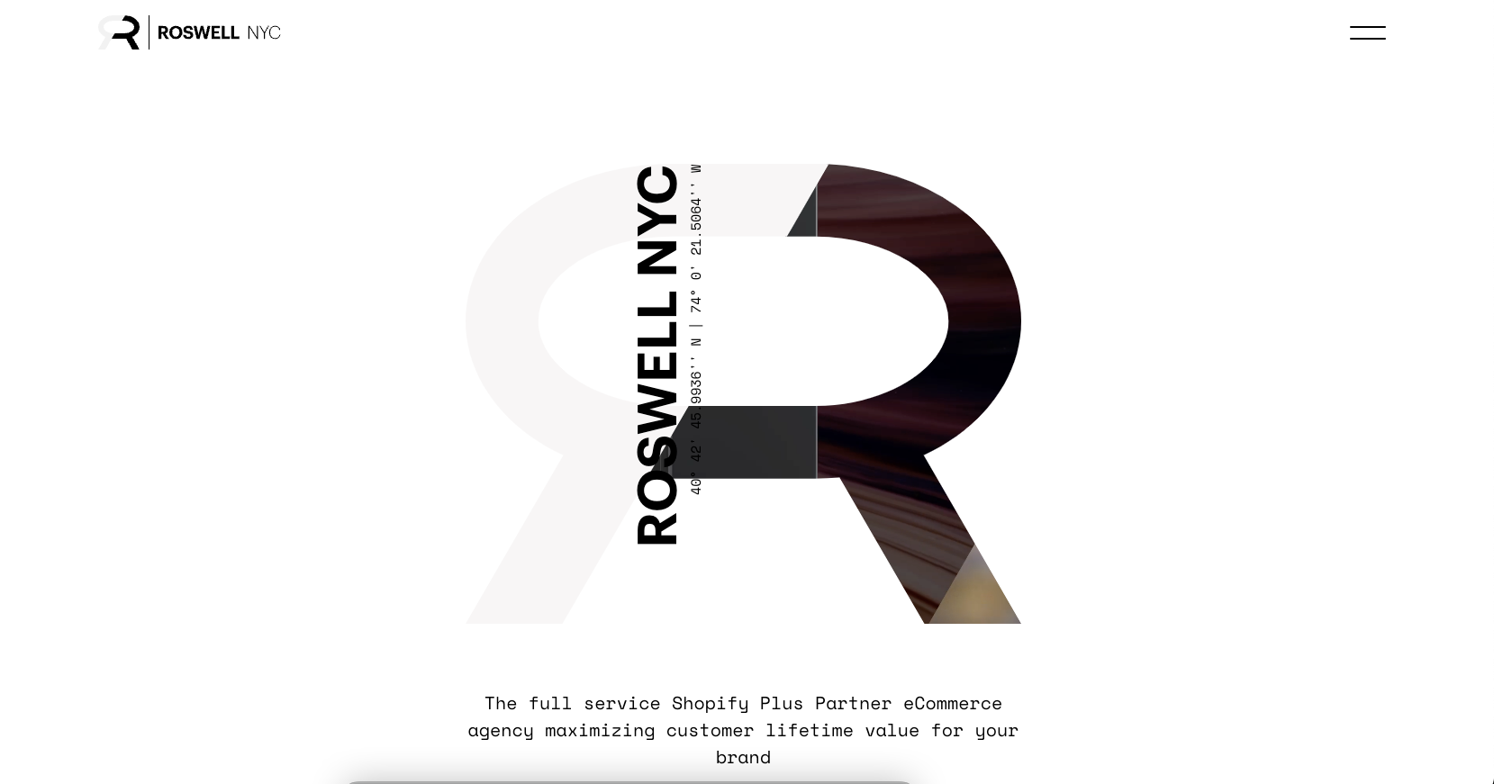 Roswell is a Shopify partner with  sleek website, where  video plays inside their logo