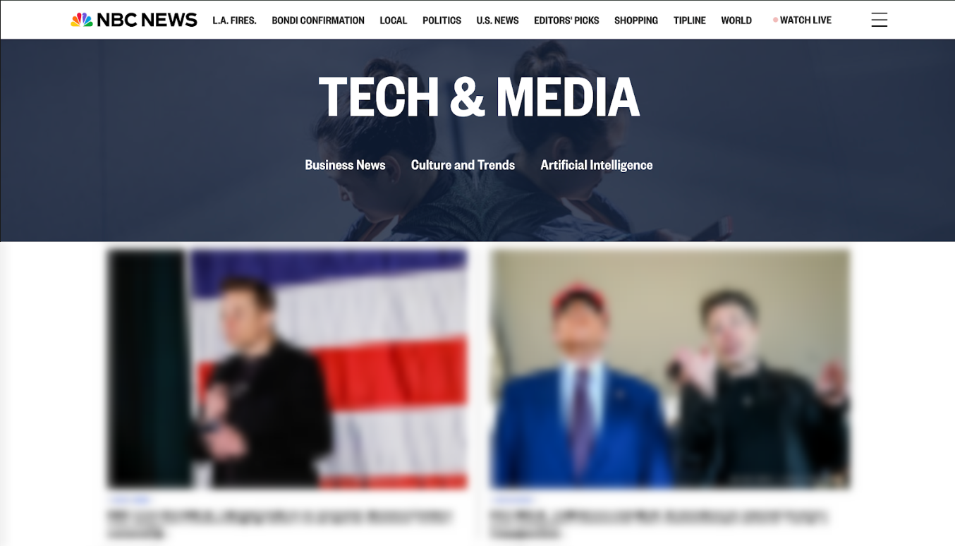 The 'tech and media' section of NBC news