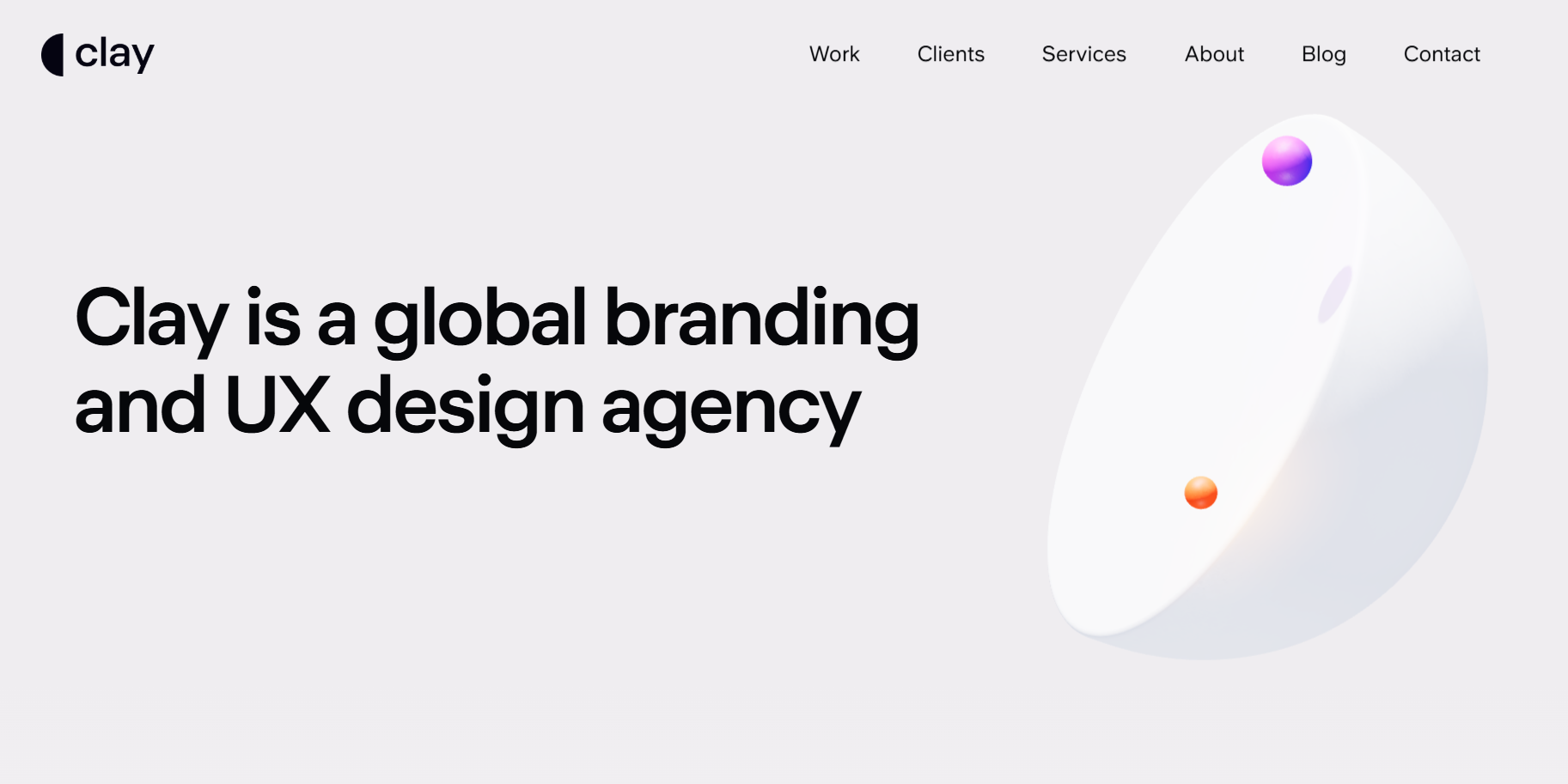Clay's website features a playful 3D animation. The copy focuses on their global reach.
