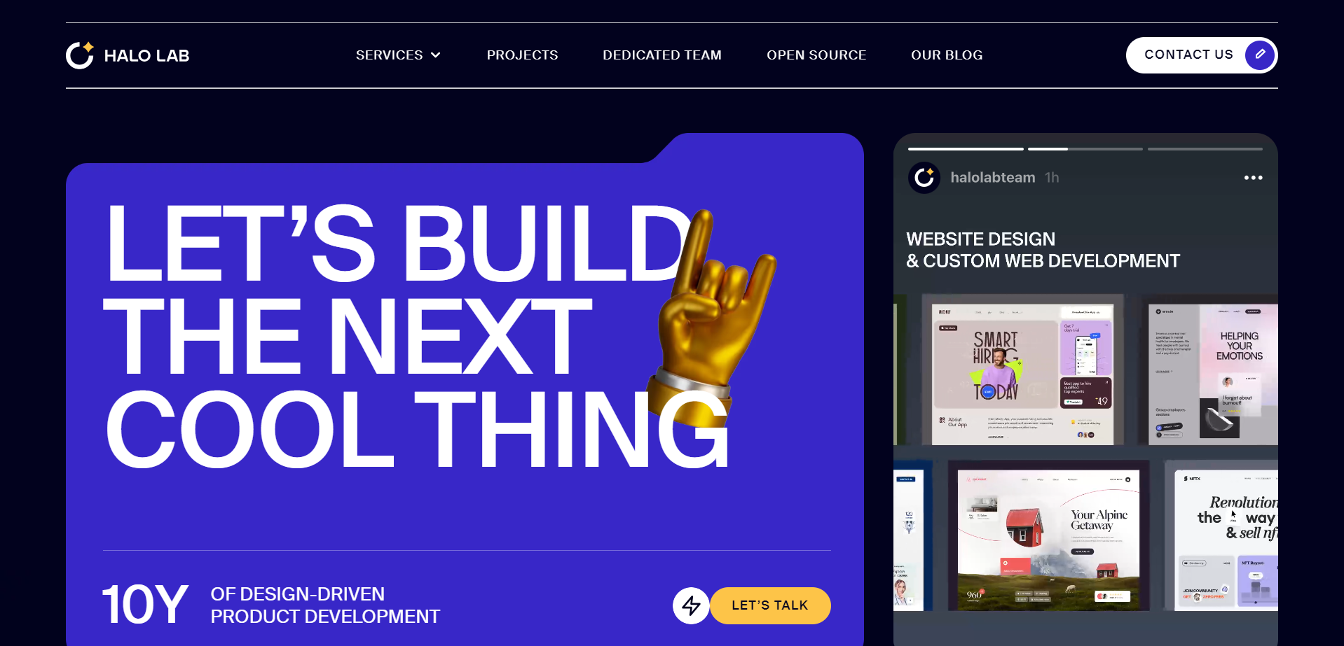 Halolab's playful website says "let's build the next cool thing"