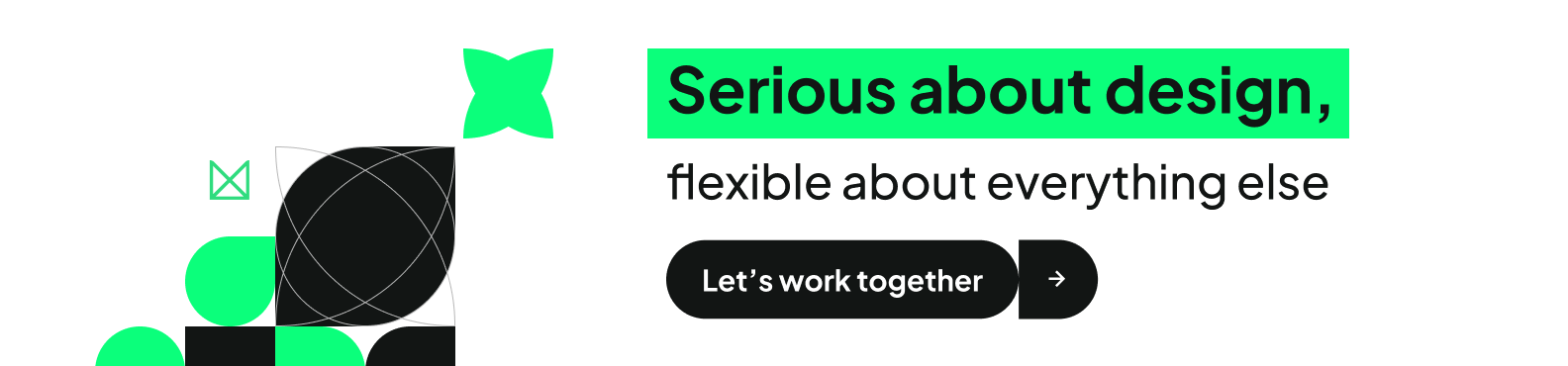 UX studio banner saying "Serious about design, flexible about everything else. Let's work together."