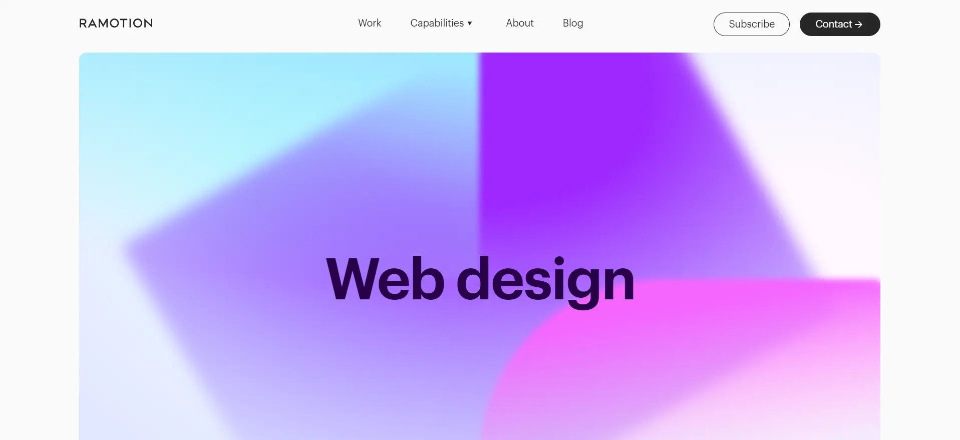 Ramotion's minimalistic website has a straightforward design with abstract, blurred shapes.