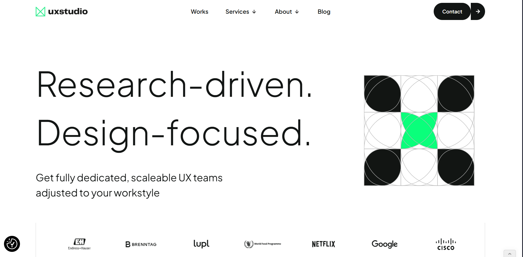 UX studio's website says "Research-driven. Design-focused. Get fully dedicated, scaleable UX teams adjusted to your workstyle."